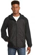 Sport-Tek Adult Unisex Heather Colorblock Raglan Hooded Wind Jacket